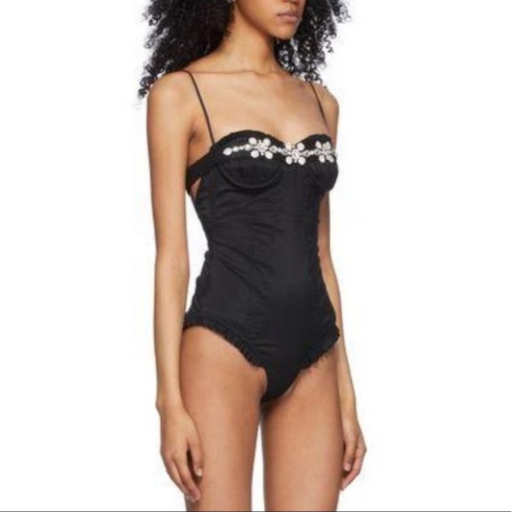 SHUSHU/TONG Black Crystal Bodysuit Size UK 10 / US M